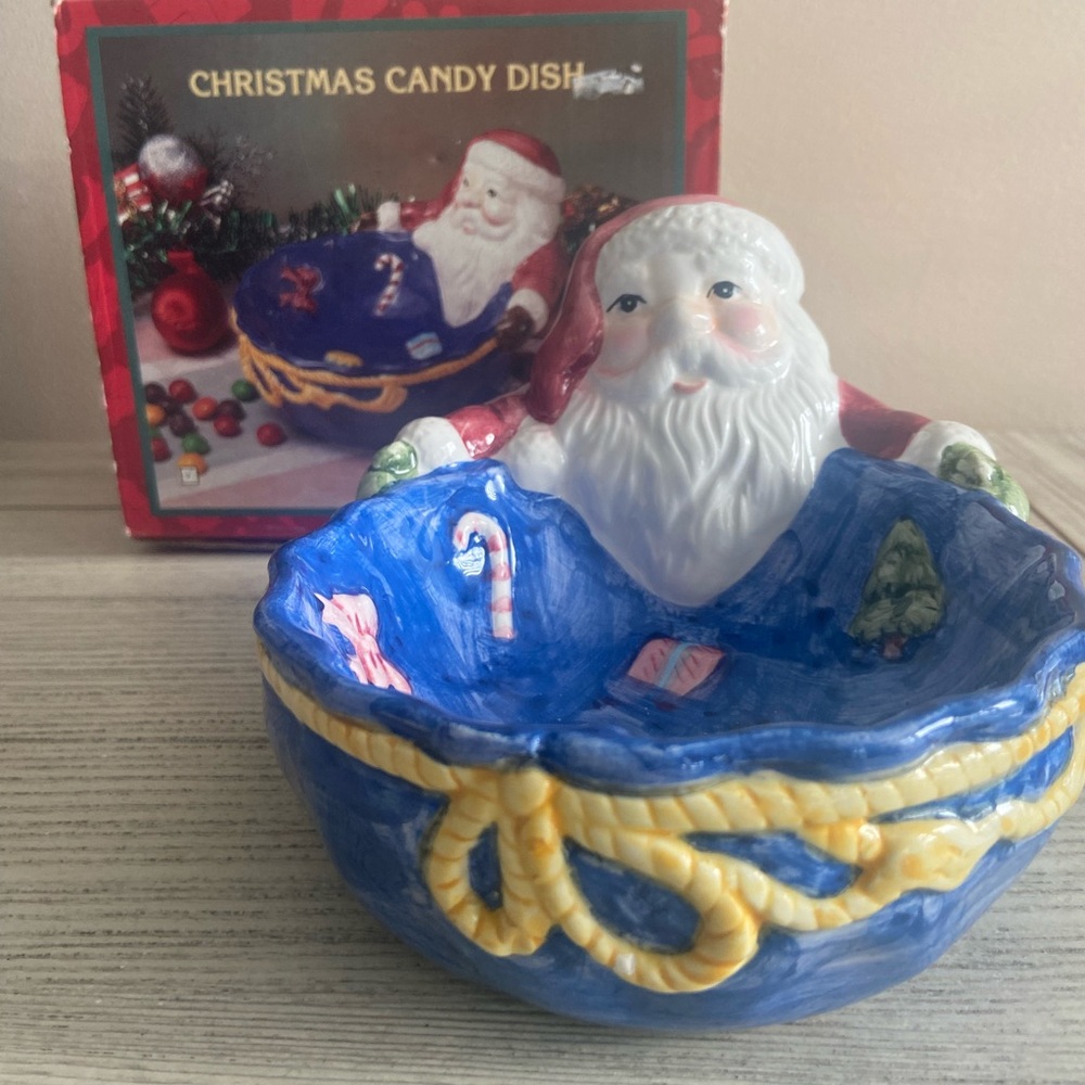 Vintage Ceramic Christmas Candy Dish Hand Painted